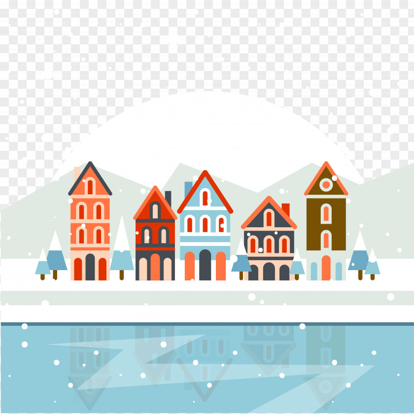 Winter Snow Christmas Village Poster Clip Art PNG