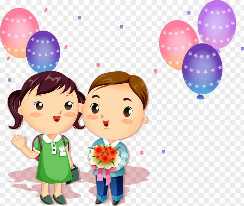 Vector Cartoon Children With Balloons National Primary School Class Teacher Learning PNG