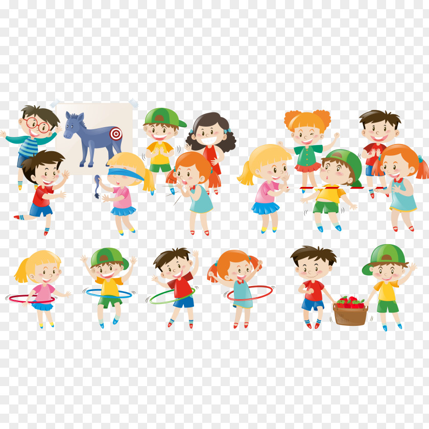 Vector Kids Play Different Games Drawing PNG