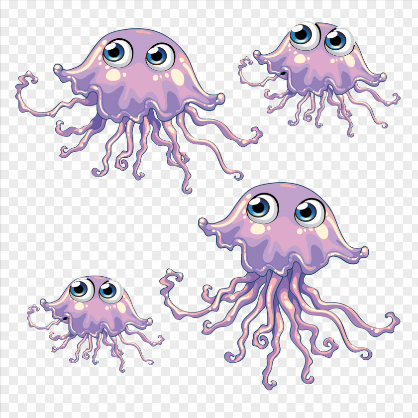 (4) Cartoon Big Eyes Vector Material Jellyfish Illustration PNG