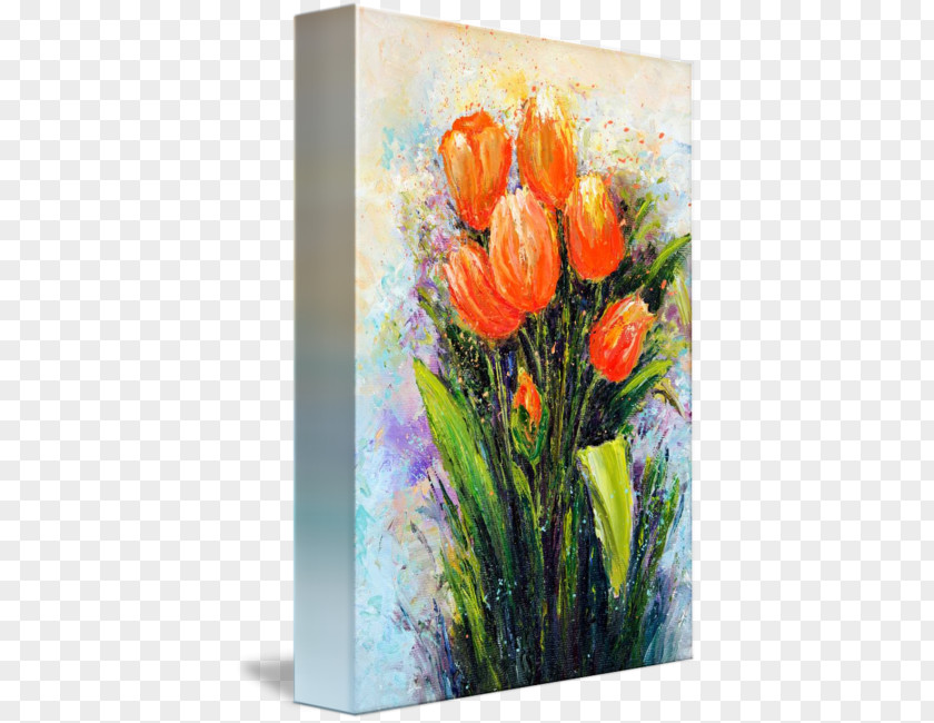 Orange Tulip Floral Design Watercolor Painting Oil PNG