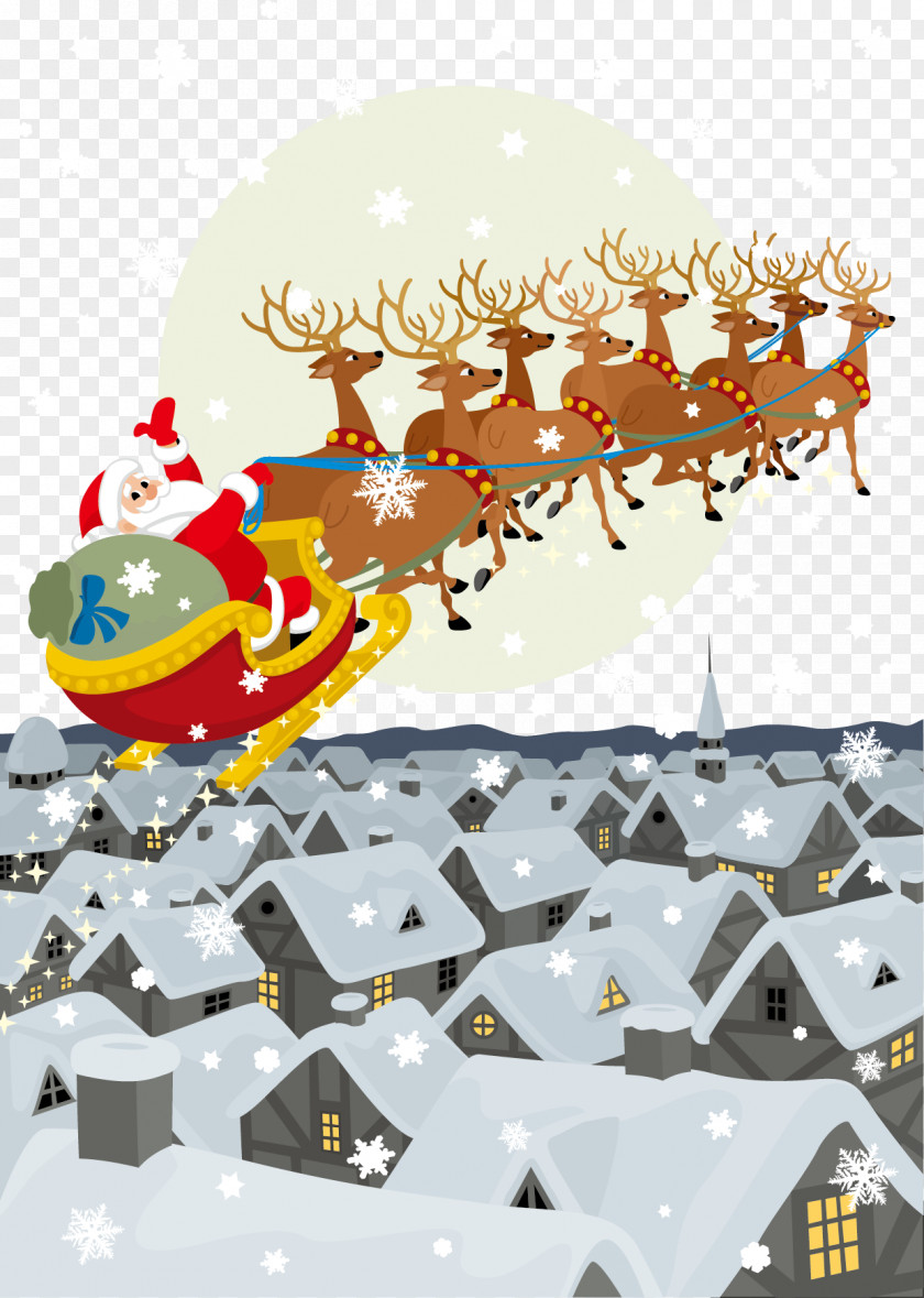 Vector Flying Santa Pxe8re Noxebl Claus Reindeer Gift Christmas PNG