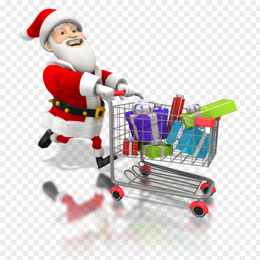 Push Cart Santa Claus Shopping Online Clip Art PNG