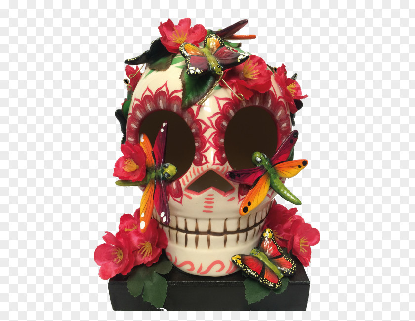 Talavera Tonala Mexico Cut Flowers Skull PNG