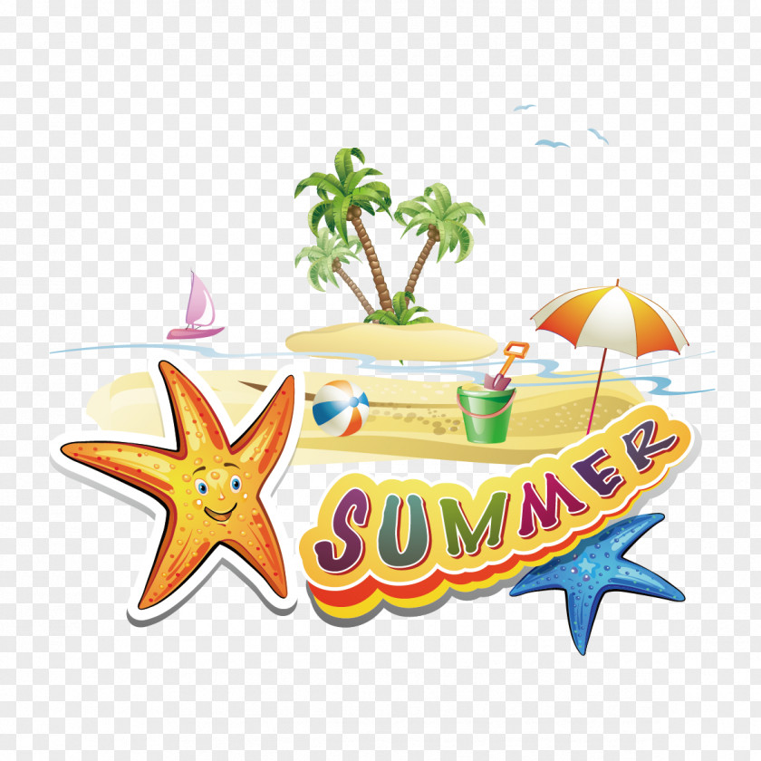 Creative Summer Vacation Beach Cartoon Clip Art PNG