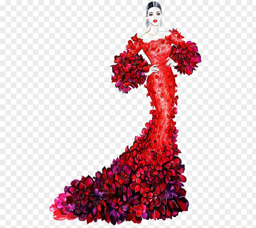 Hand-painted Girls Fashion Illustration Book Red Carpet PNG