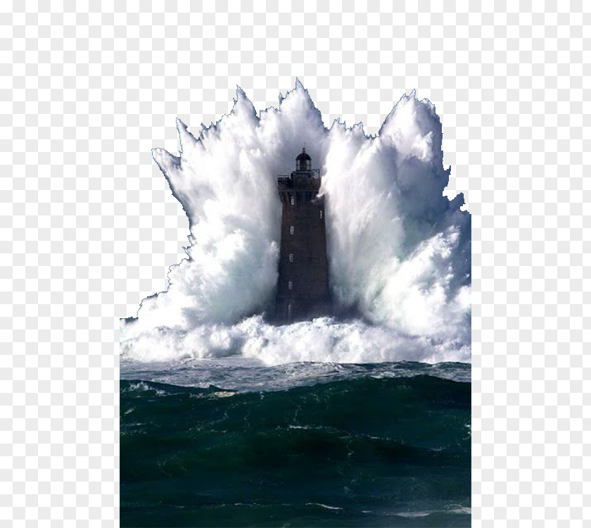 The Waves Hit Lighthouse Phare Du Four Iroise Sea Earth PNG