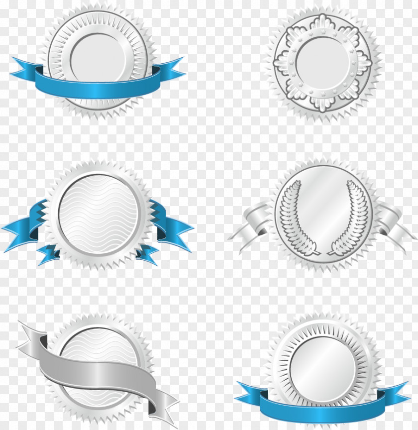 Silver Badge Blue Ribbons Vector Euclidean Ribbon Clip Art PNG
