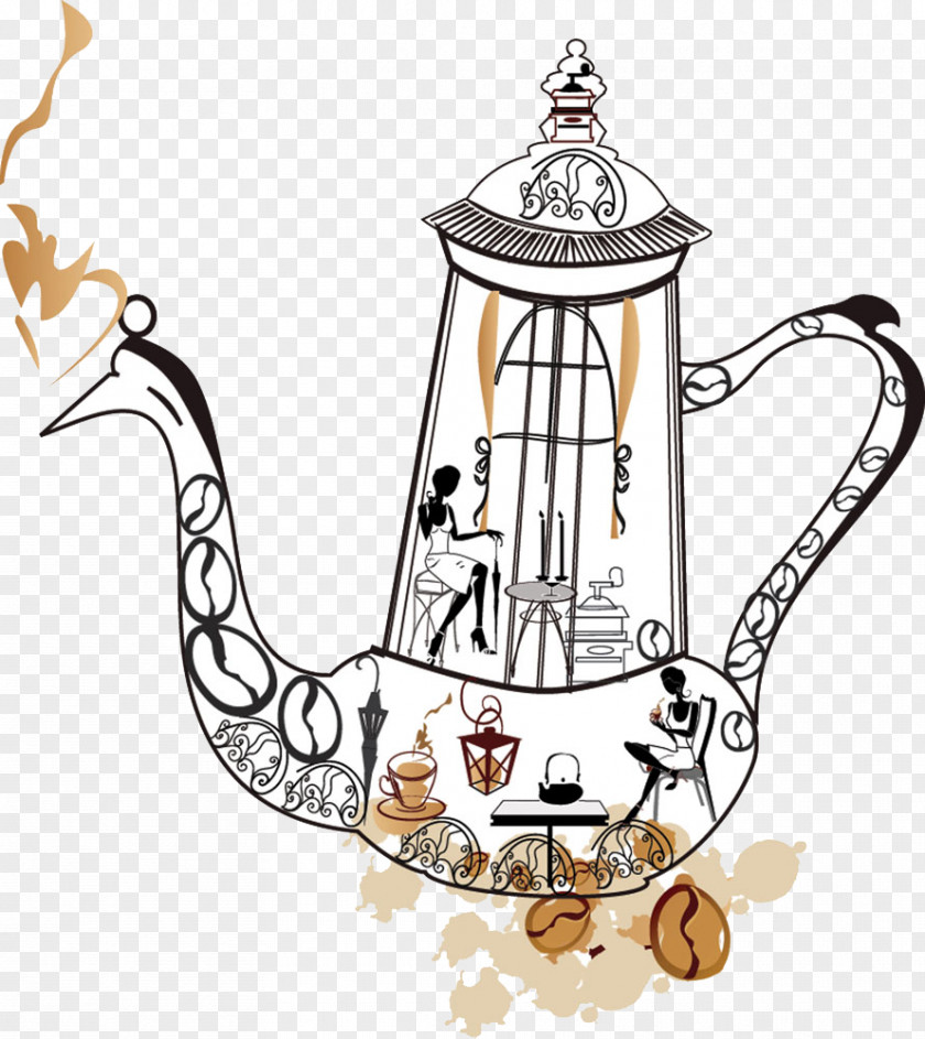 Jane Pen Pot Coffee Tea Cafe Illustration PNG