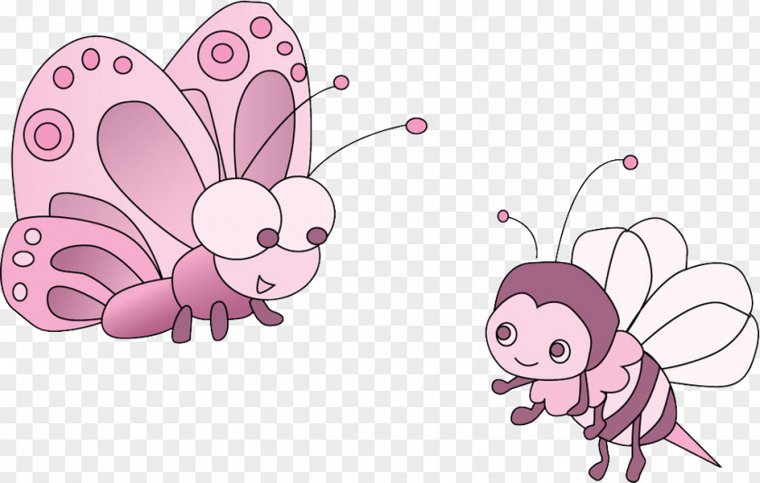 Butterfly Bee Cartoon Illustration PNG