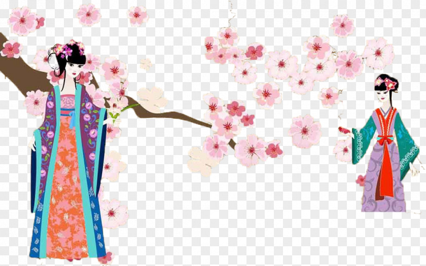 Classic Beauty Cherry Tree Under The National Blossom Festival Illustration PNG
