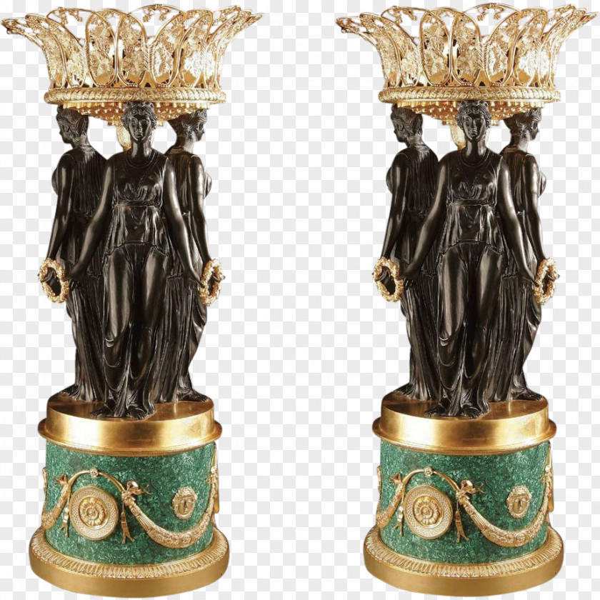 Hand-painted Clock Bronze Sculpture Ormolu Gilding Vase PNG