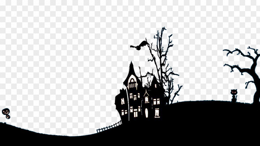 Halloween Black And White Painting 1080p 4K Resolution Wallpaper PNG