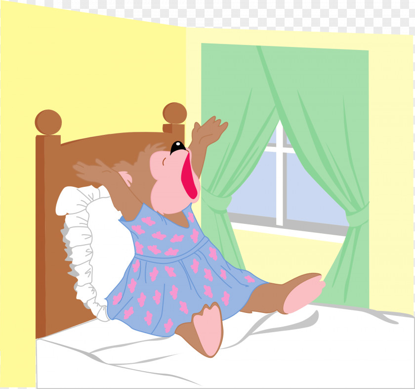 Bear In Bed Stretching Cartoon Comics Illustration PNG