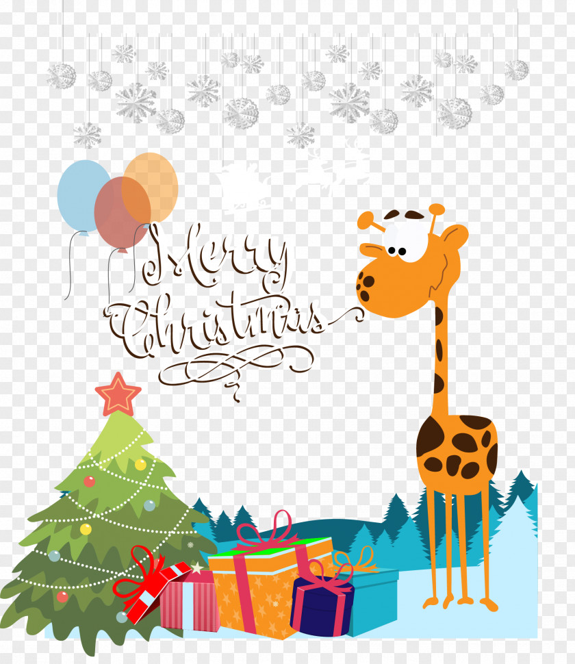 Vector Giraffe Northern Christmas Illustration PNG