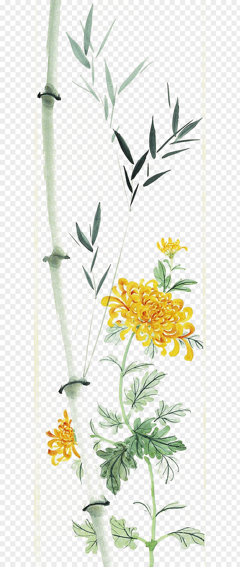 Bamboo Leaves And Chrysanthemums Chrysanthemum Chinese Painting Leaf PNG