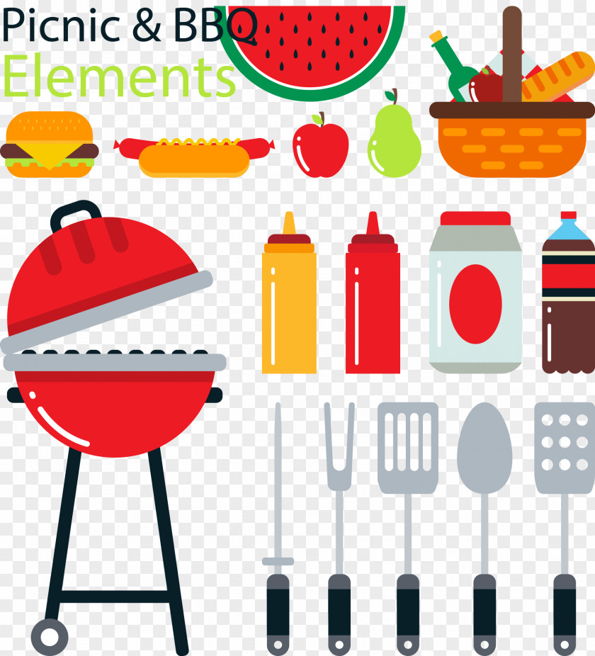 Vector Hand-painted Barbecue Hamburger Barbacoa Picnic PNG