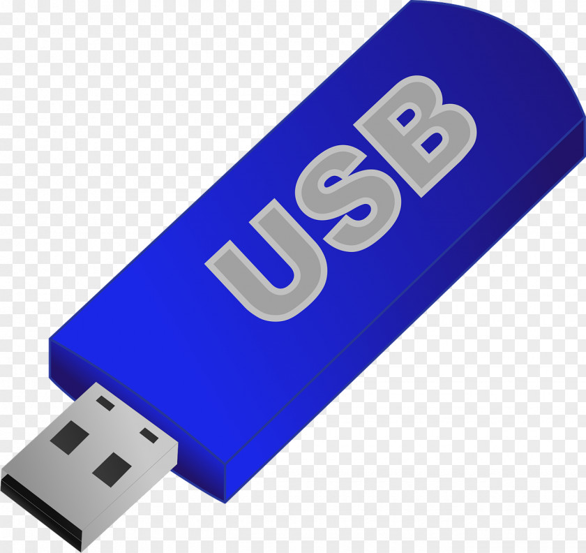 Blue USB Flash Drive Memory On-The-Go Clip Art PNG