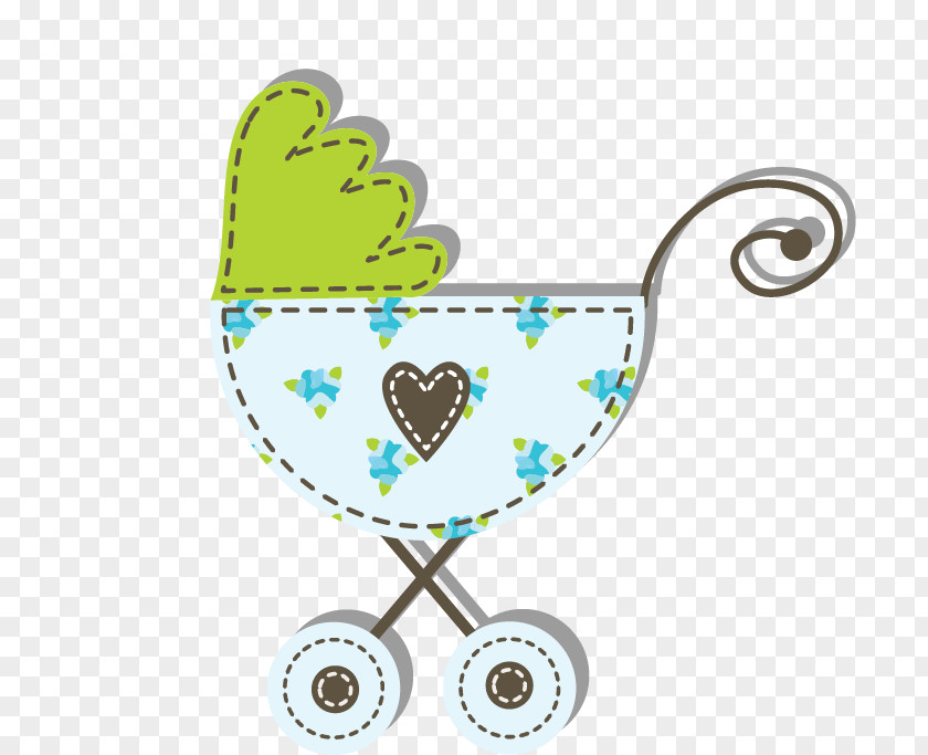 Cartoon Cute Blue Baby Carriage Paper Bedding Illustration PNG