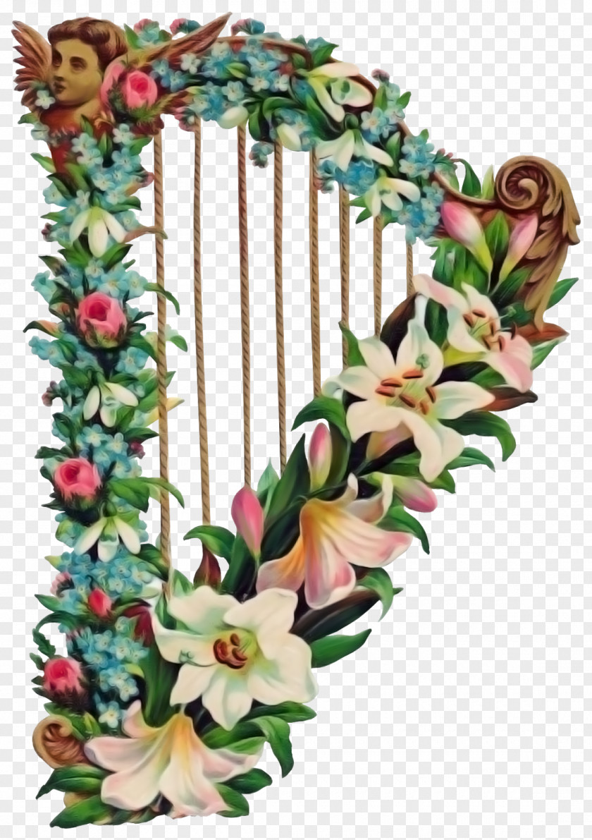 Harp Full-Color Fruits And Flowers Illustrations Music PNG and Music, harp clipart PNG