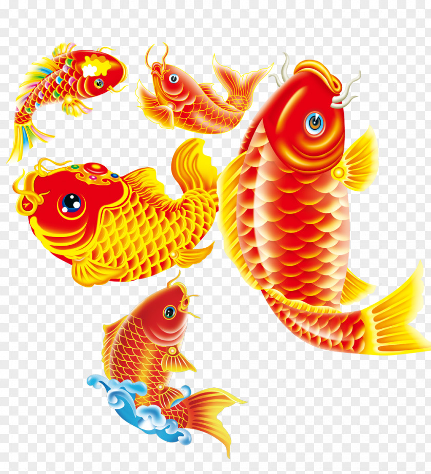 Free Hand-painted Red Carp Pull Material Koi New Year Picture Fish PNG