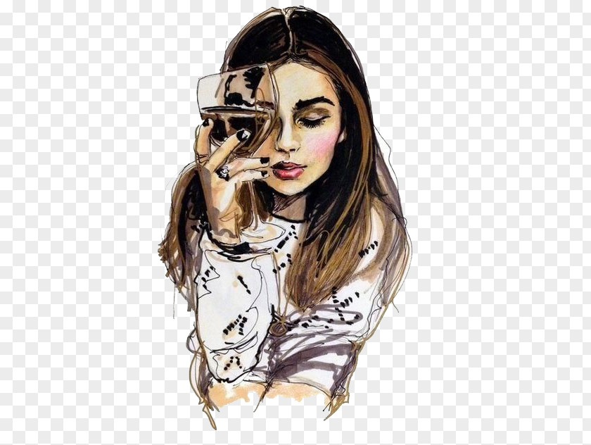 Drink Wine Drawing Woman Sketch PNG