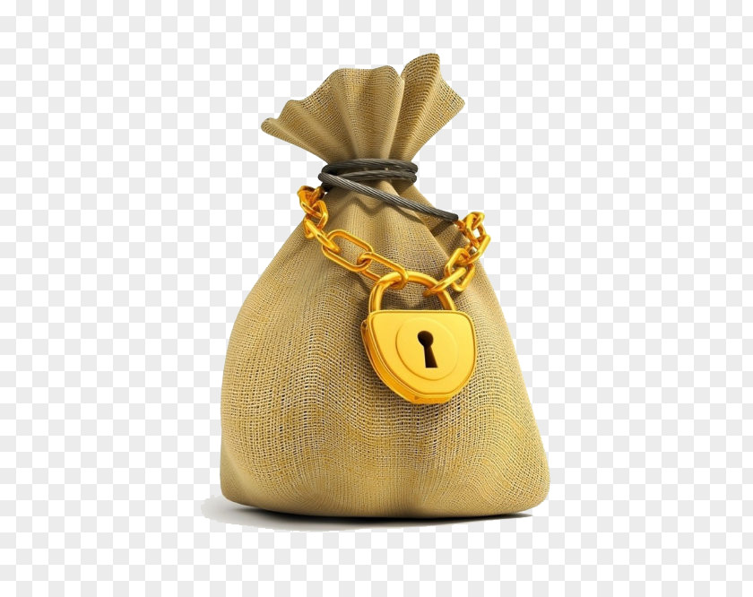 Gold Bag Savings Account Lock Money PNG