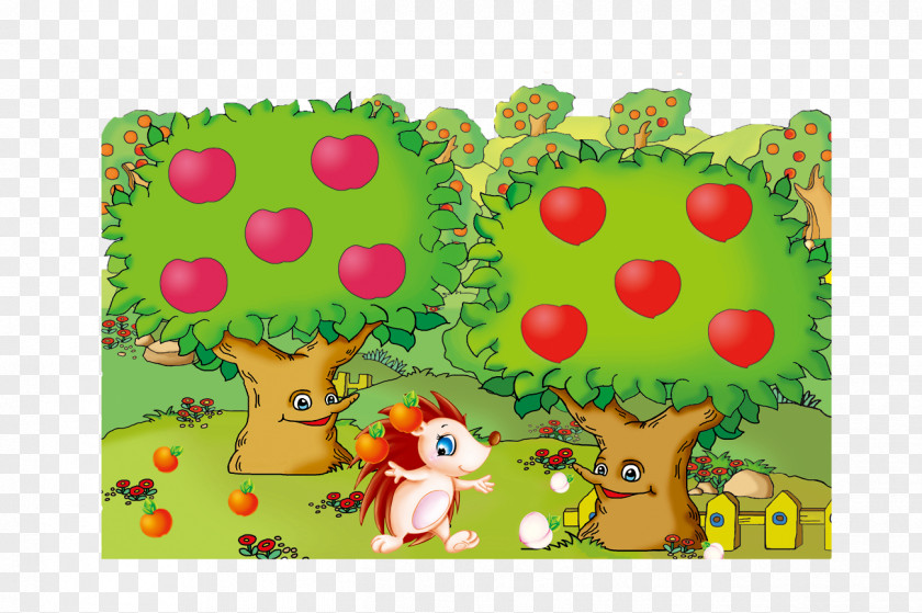 Cartoon Hedgehog Orchard PNG