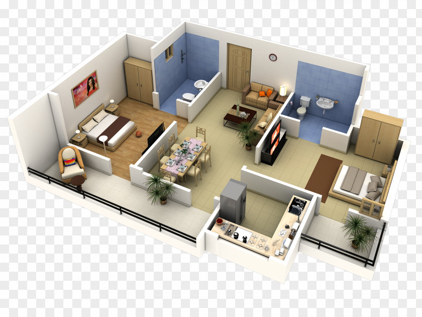 3d Design Bedroom House Plan 3D Floor PNG