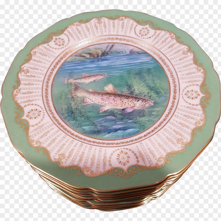 Hand-painted Fish Plate Hohenberg An Der Eger Porcelain Tableware Platter PNG