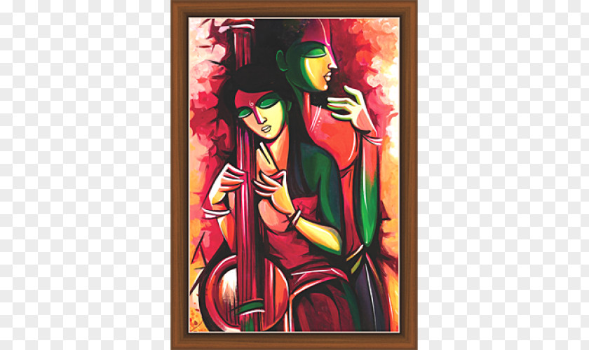 Radha Krishna Vrindavan Modern Art Painting PNG