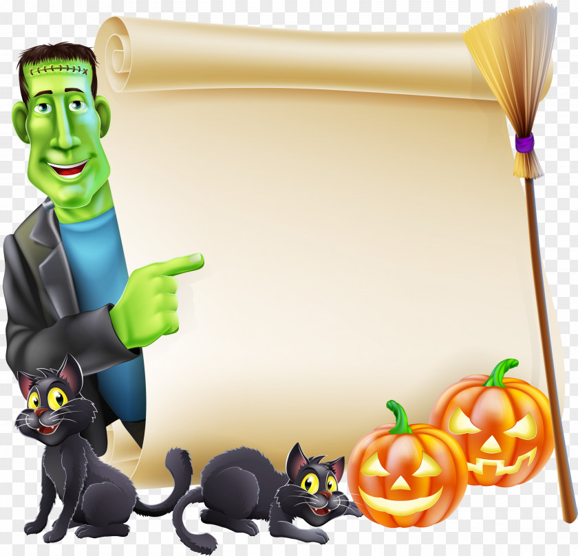 Witch Cat Halloween Scroll Clip Art PNG