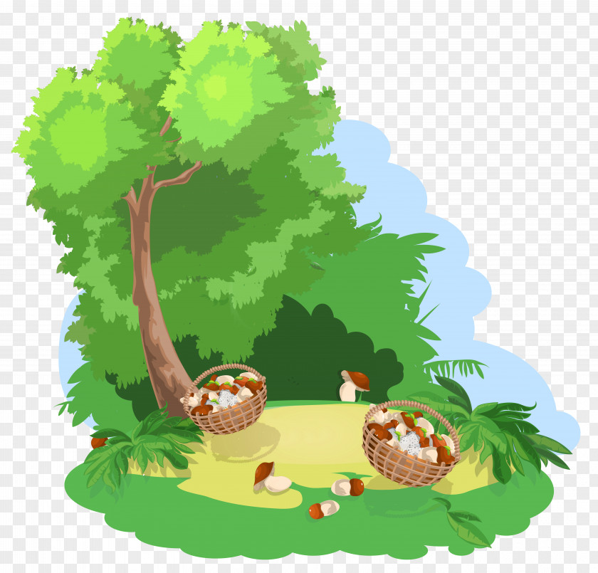 Decoration With Tree And Baskets Of Mushrooms Image Tweety Sylvester Wallpaper PNG