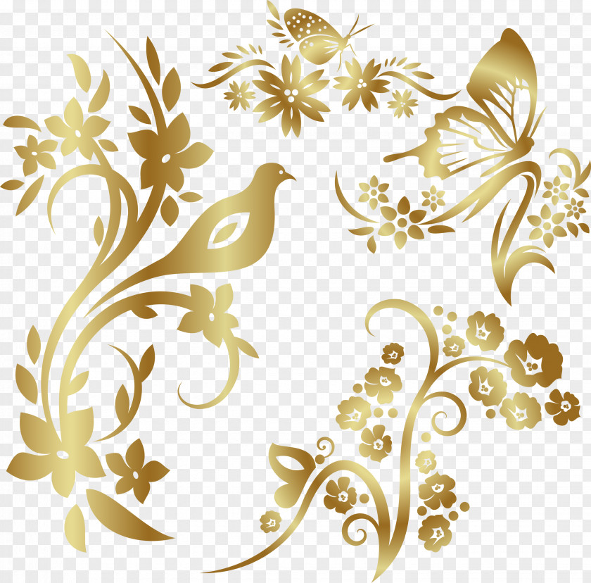 Gold Pattern Bird Ornament PNG