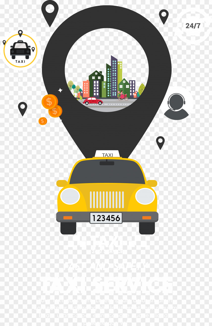 Yellow Taxi Ad Advertising Logo Adobe Illustrator PNG