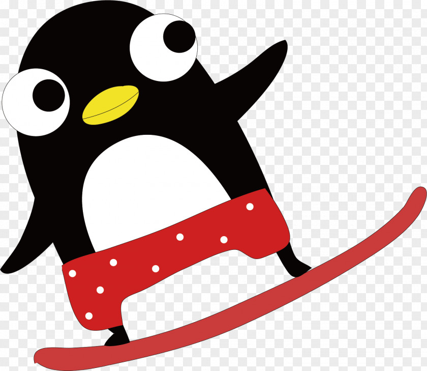 Penguin Surfing Vector Illustration PNG