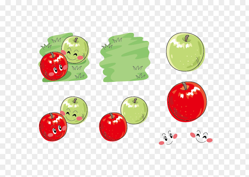 Green Apple And Red Cartoon Vector Material PNG