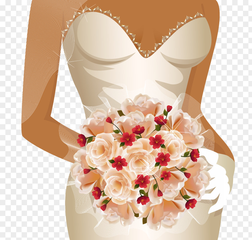Closeup Of The Bride Holding Flowers Vector Wedding Invitation Bridegroom PNG