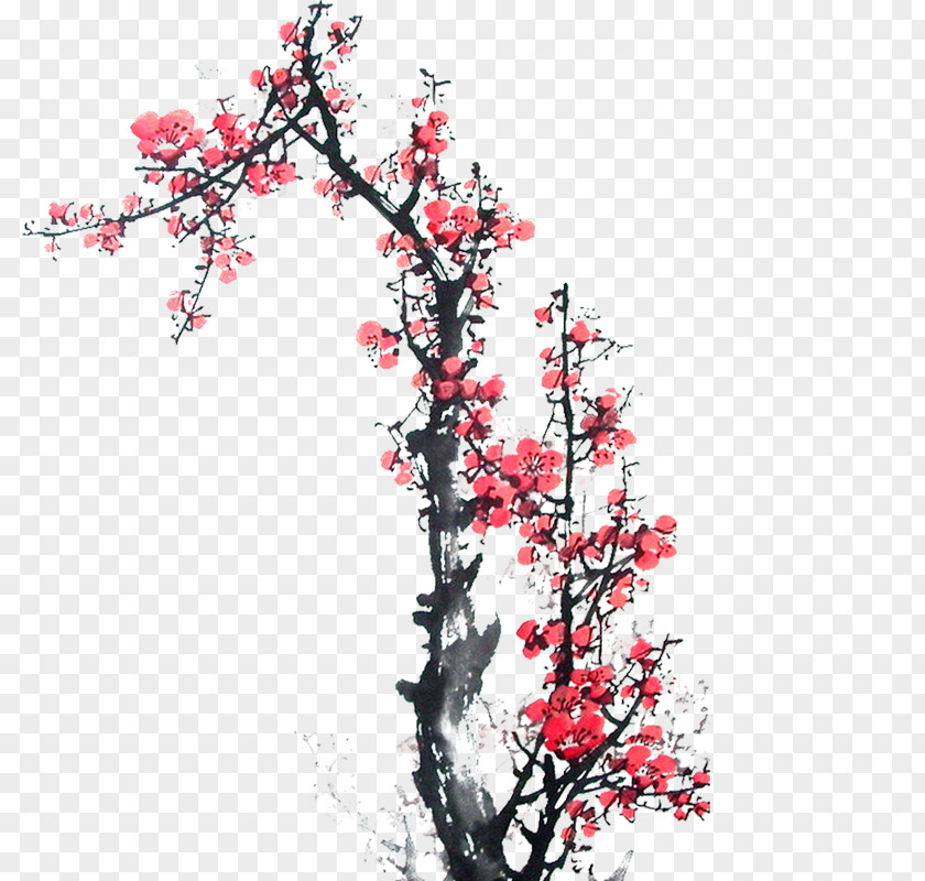 Plum Flower Ink Wash Painting PNG