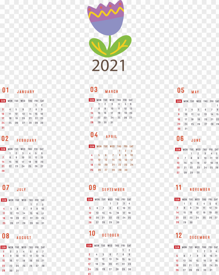 Printable 2021 Yearly Calendar PNG