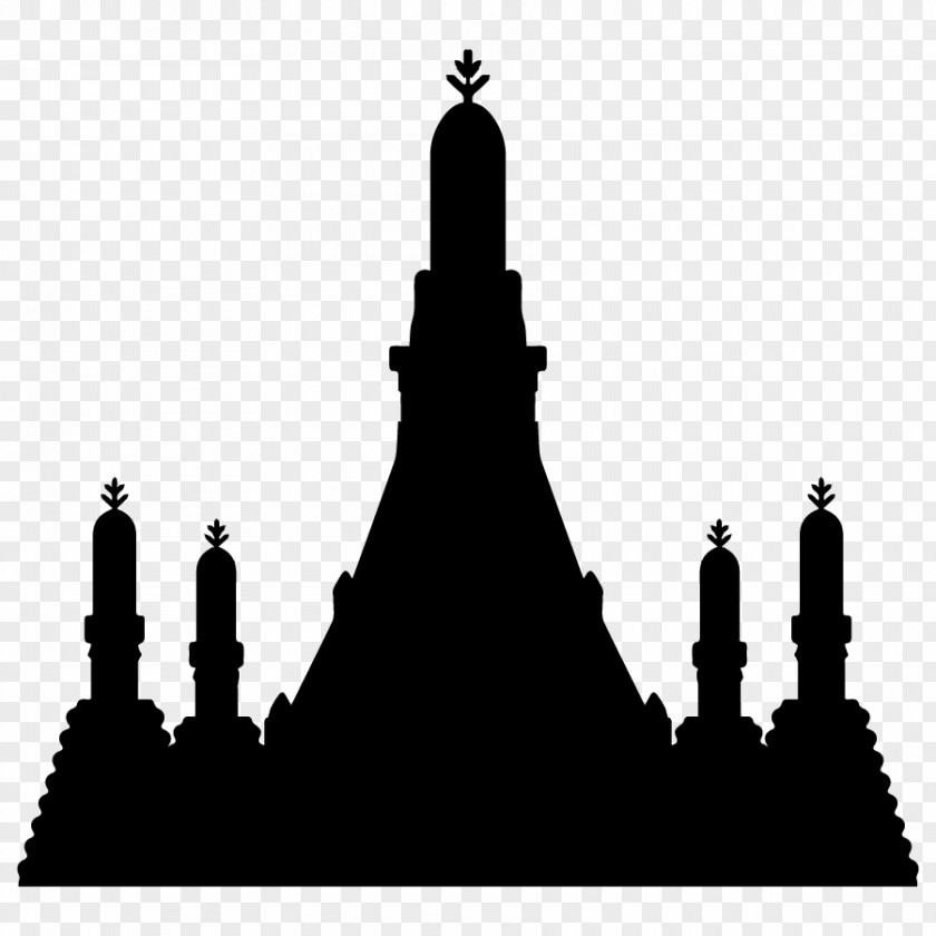 Wat Pho Steeple Silhouette Black White Font PNG