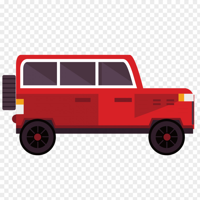 Flat Red Jeep Car Automotive Design PNG