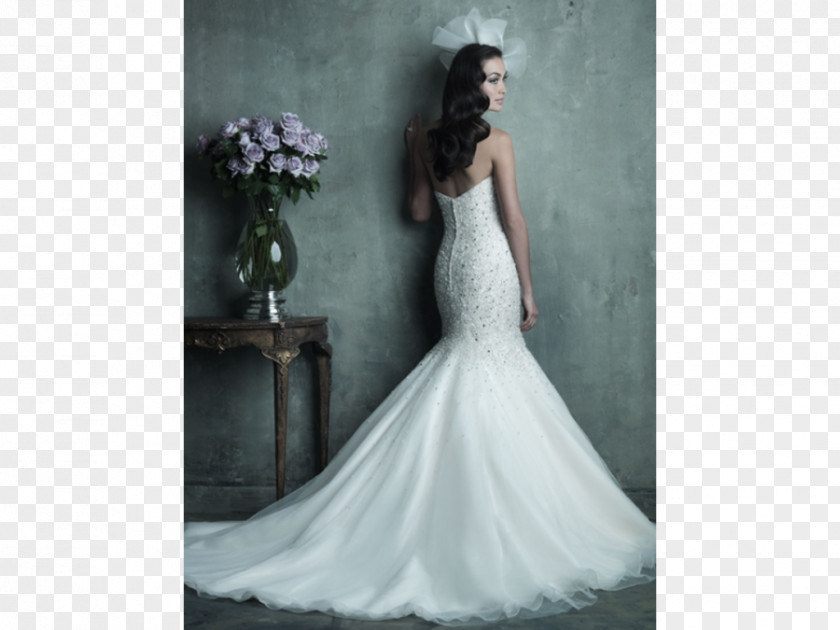 White Wedding Dress Neckline Train Gown PNG