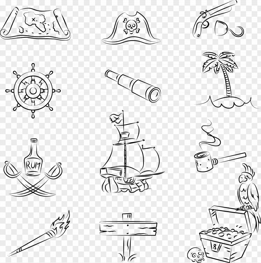 Vector Decorative Pirate Stick Figure Piracy Treasure Map Jolly Roger Illustration PNG