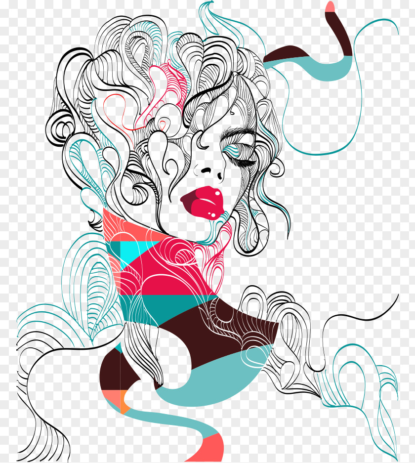 Vector Abstract Woman Fashion Illustration Drawing Art PNG
