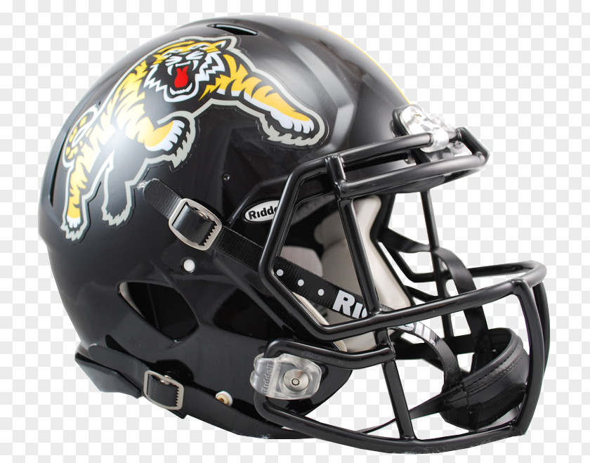 Wearing A Helmet Of Tigers Face Mask Bicycle Helmets Canadian Football League Motorcycle Hamilton Tiger-Cats PNG