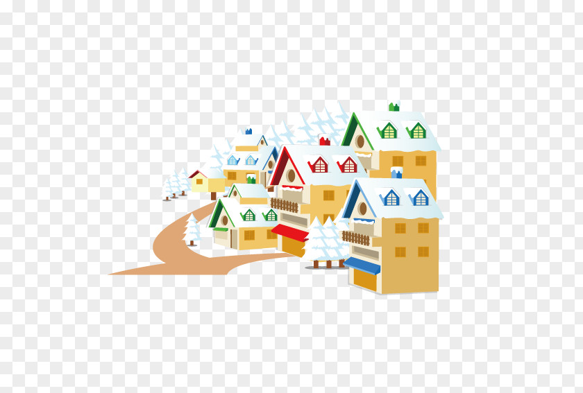 City Town Cartoon Christmas Wallpaper PNG