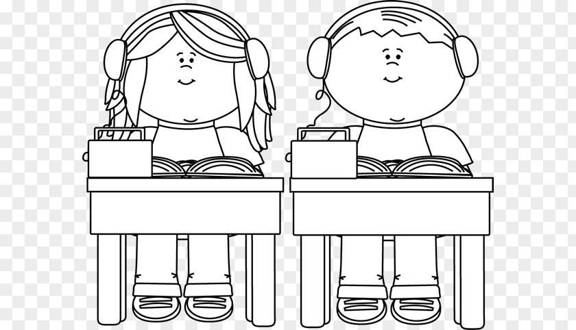 Book Listening Cliparts Student School Black And White Child Clip Art PNG