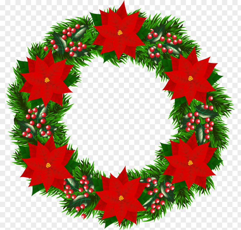 Christmas Poinsettia Wreath Flower Clip Art PNG