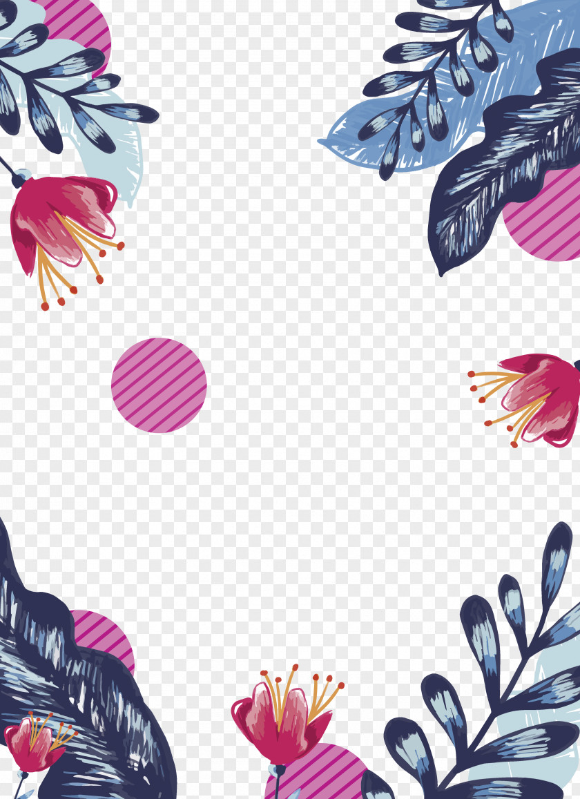 Hand Painted Lines Floral Decoration Background Poster PNG